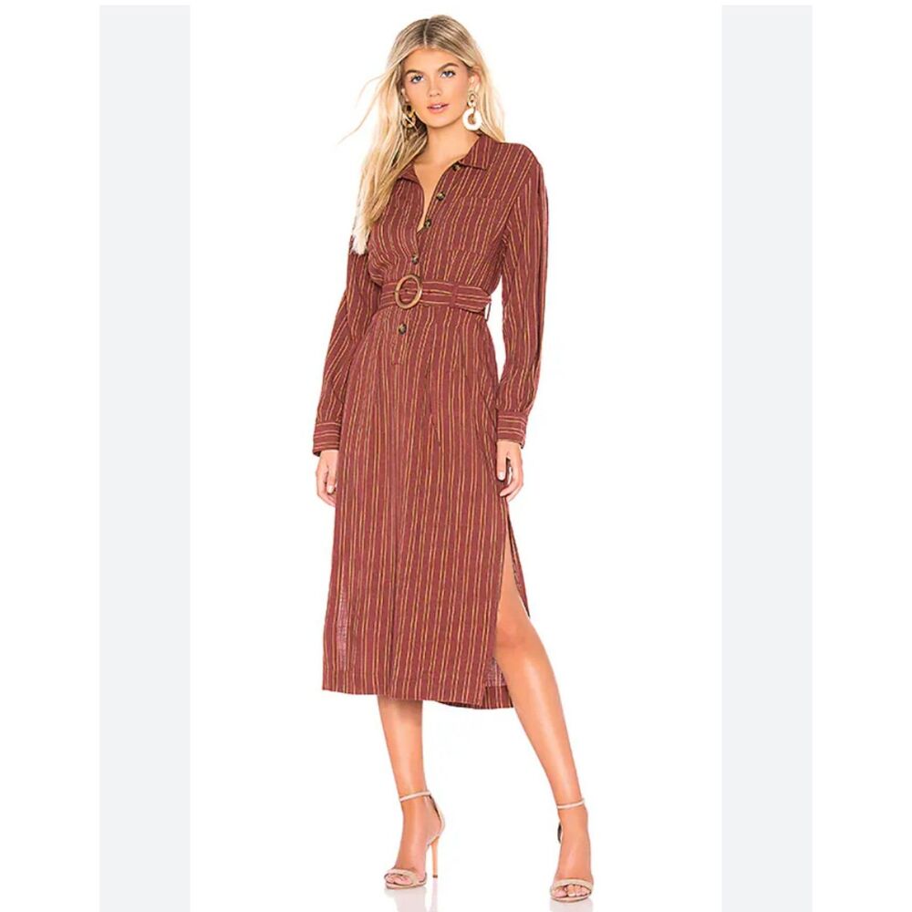 NWT Free People Audrey Midi Striped Shirt Dress Belted S Mulberry Revolve